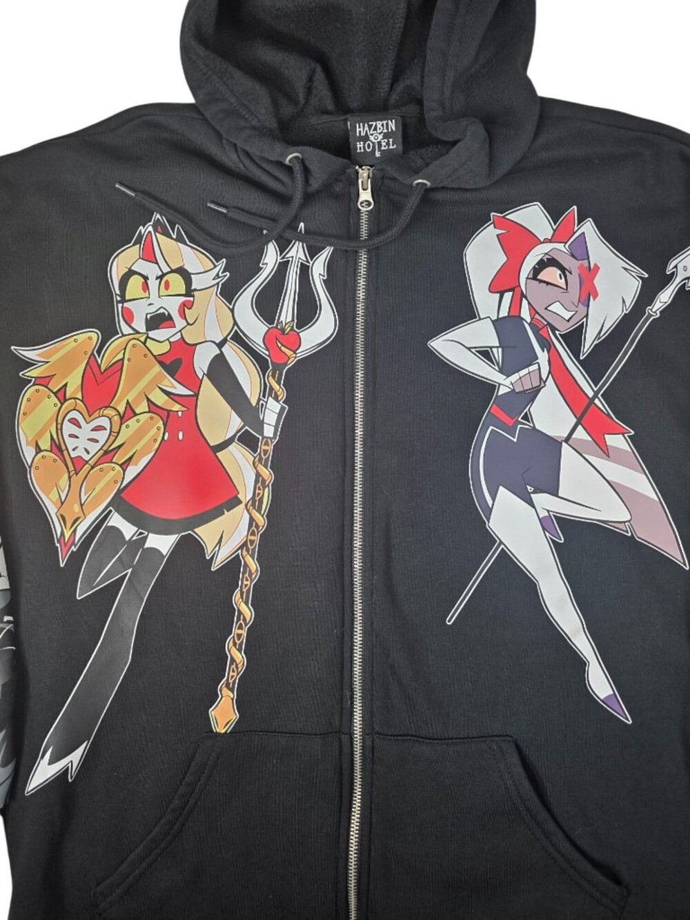 Hazbin Hotel Black Hoodie With Colorful Character Artwork Zip-Up Size Small